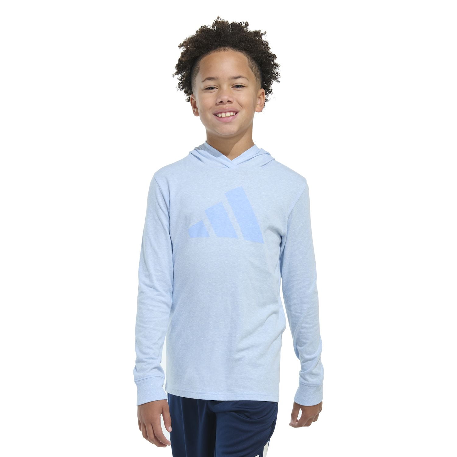 Boys 8-20 adidas Hooded Heat Map Long Sleeve Heather Tee Color: Glow Blue Size: MEDIUM