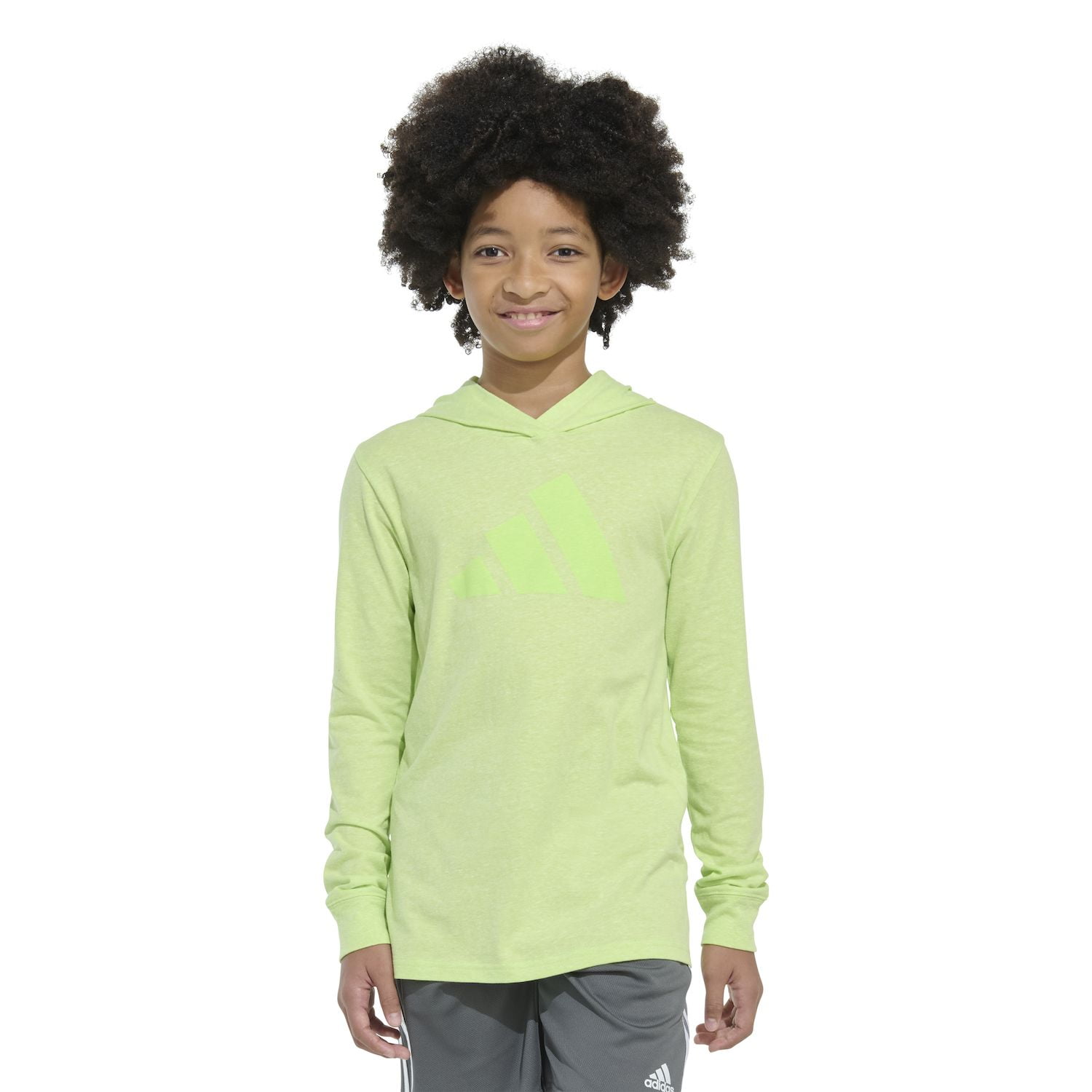 Boys 8-20 adidas Hooded Heat Map Long Sleeve Heather Tee Color: Pulse Lime Size: LARGE