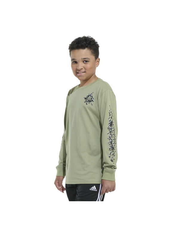 Boys 8-20 adidas Lineage Stack Long Sleeves Tee in Regular & Plus Size Color: Tent Green Size: SMALL