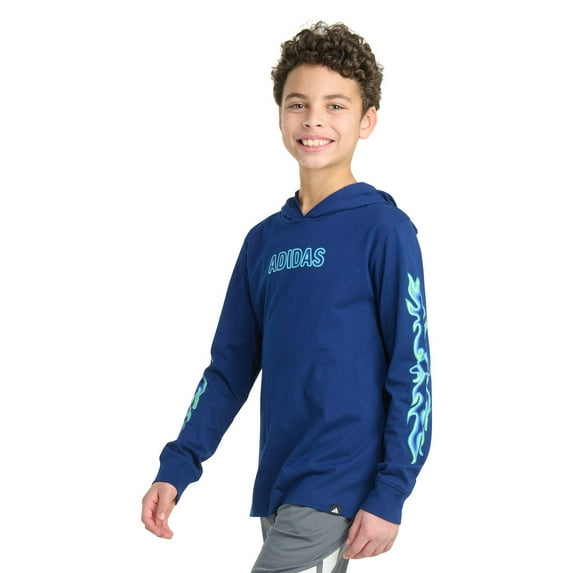 Boys 8-20 adidas Long Sleeve Hooded Overspray Logo Tee Color: Navy Size: SMALL
