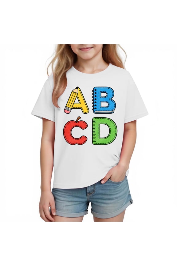 Boys ABC T-Shirt | Educational Back to School Graphic Tee for Kids | 100% Cotton Short Sleeve, White, Sizes 3-10 Years,Size 4 T