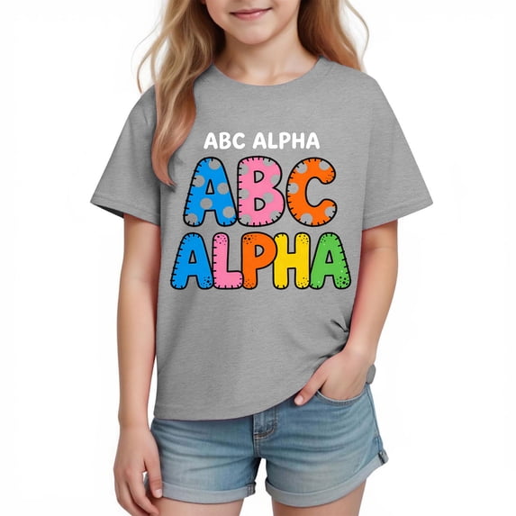 Boys ABC Tshirt Gray | Soft Cotton Graphic Tee with Playful Alphabet Design for Kids & Kids 3-10 Years | Educational Shirt for School, Play & Casual,Size 3 T