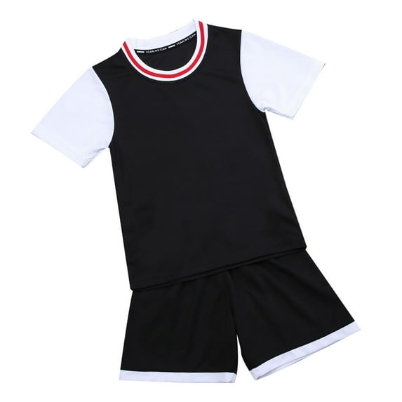 Boys Active Short Sets Short Sleeve Raglan T Shirt Tops and Shorts Kids 2 Piece Summer Outfits Black 7-10 Years