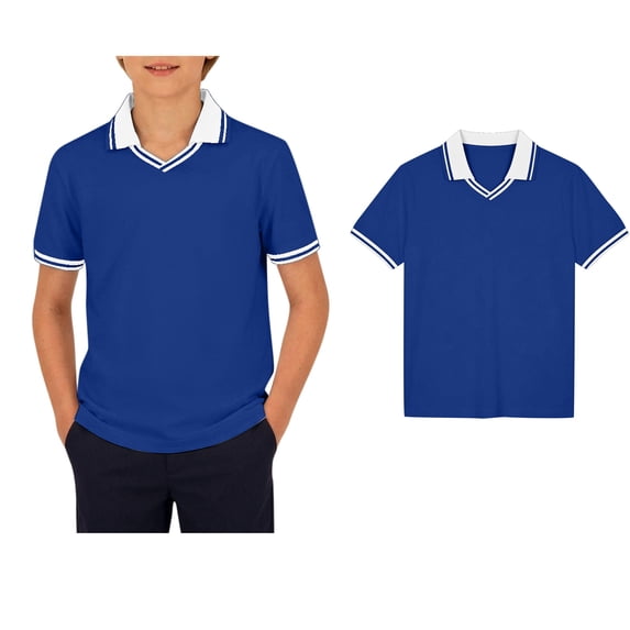 Boys Active Short Sleeve Polo Shirt Breathable Blue Active Performance Tennis Shirts for School Uniform 7-8 Years