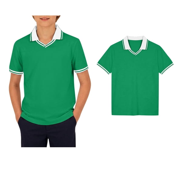 Boys Active Short Sleeve Polo Shirt Breathable Green Active Performance Tennis Shirts for School Uniform 13-14 Years