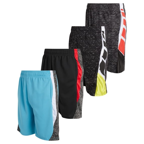 Boys’ Active Shorts – 4 Pack Athletic Performance Gym Shorts (8-18)