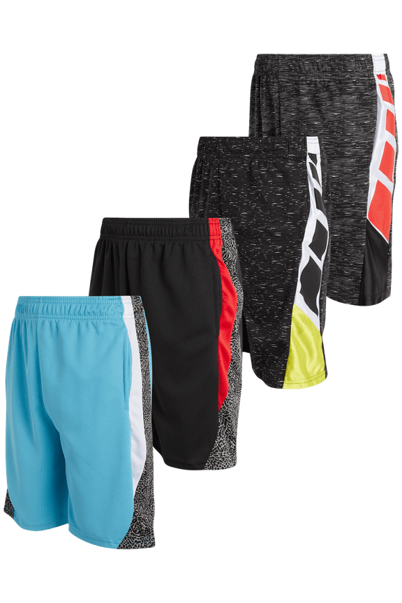 Boys’ Active Shorts – 4 Pack Athletic Performance Gym Shorts (8-18)