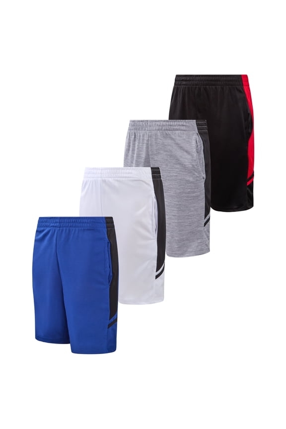 Boys' Active Shorts - 4 Pack Athletic Performance Gym Shorts (8-18)