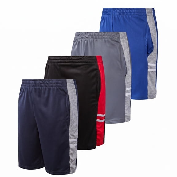 Boys' Active Shorts - 4 Pack Athletic Performance Gym Shorts (8-18)