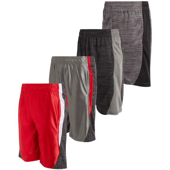 Boys’ Active Shorts – 4 Pack Athletic Performance Gym Shorts (8-18)