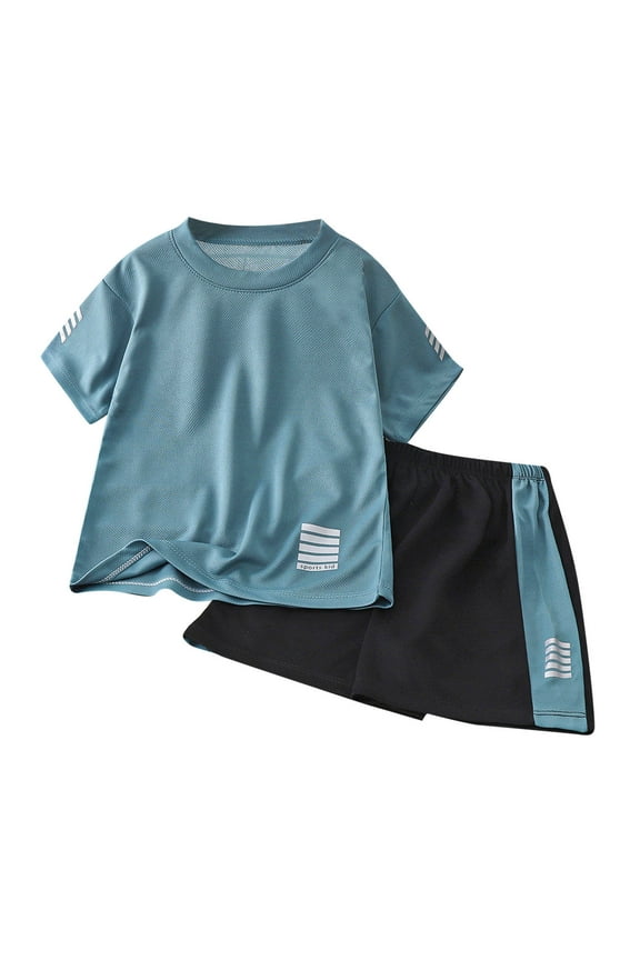 Boys' Active Shorts Set - 2 Pack Performance T-Shirt and Soft Woven Compression Shorts with Pockets Boys 2 Piece Outfits For 3 Years Old