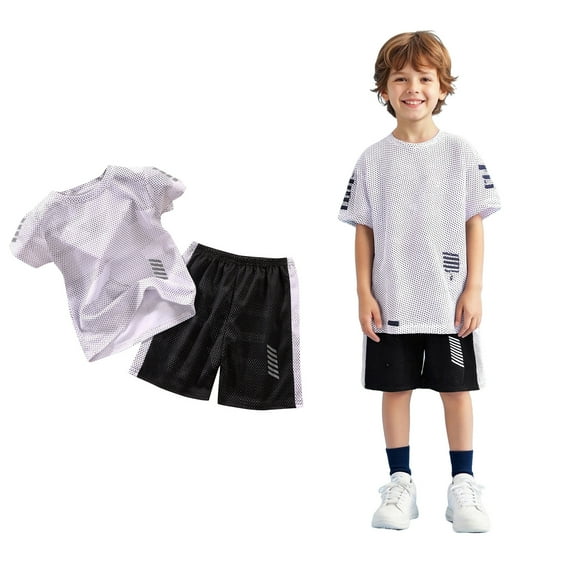 Boys' Active Shorts Set 2 Pcs Short Sleeve Shirt Tee Shorts Set Quick Drying Athletic Shirts for Boys Boys Size 4-5 Years Short Sets Boys Girls Fashion