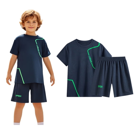 Boys' Active Shorts Set 2 Piece Short Sleeve T-Shirt and Elastic Shorts Shirts Athletic Shirts Boys Shirts Size . 11-12 Years Boys Girls Fashion