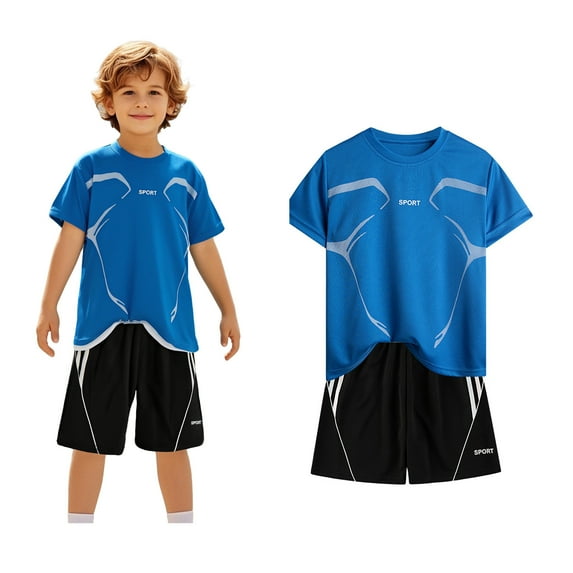 Boys' Active Shorts Set Two Piece Short-Sleeve Shirt and Active Mesh Shorts Quick Dry Girls Athletic Shirts Boys Size 7-8 Years Short Sets Boys Girls Fashion