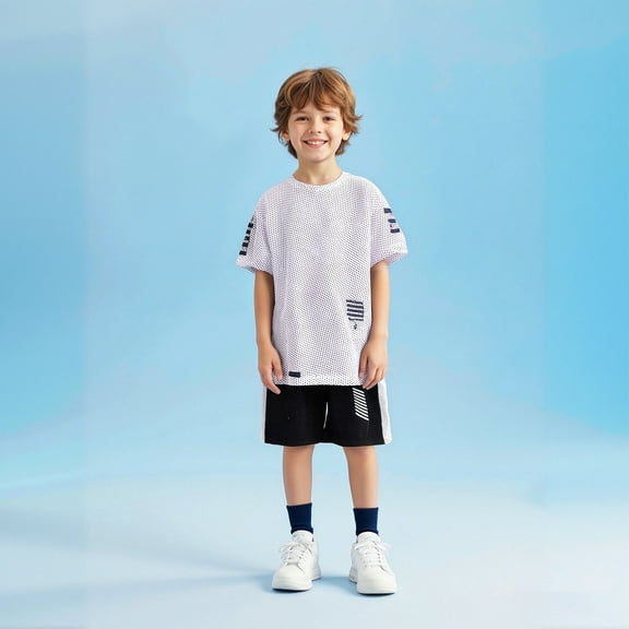 Boys' Active Shorts Set Two Piece Short Sleeve Tops Shorts Shirt Athletic Shirts Boys' Clothing Sets 10-12 Years Boys Girls Fashion