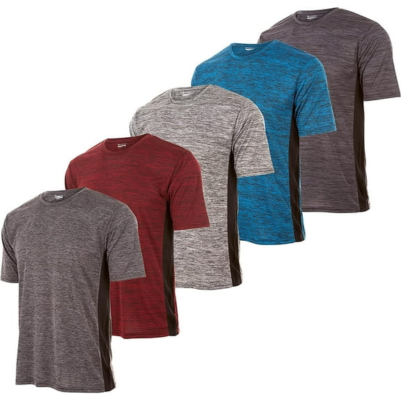 Boys Active T-Shirt - Quick-Dry Athletic Workout Training Stretch Crew Neck Short Sleeve Top 5 Pack