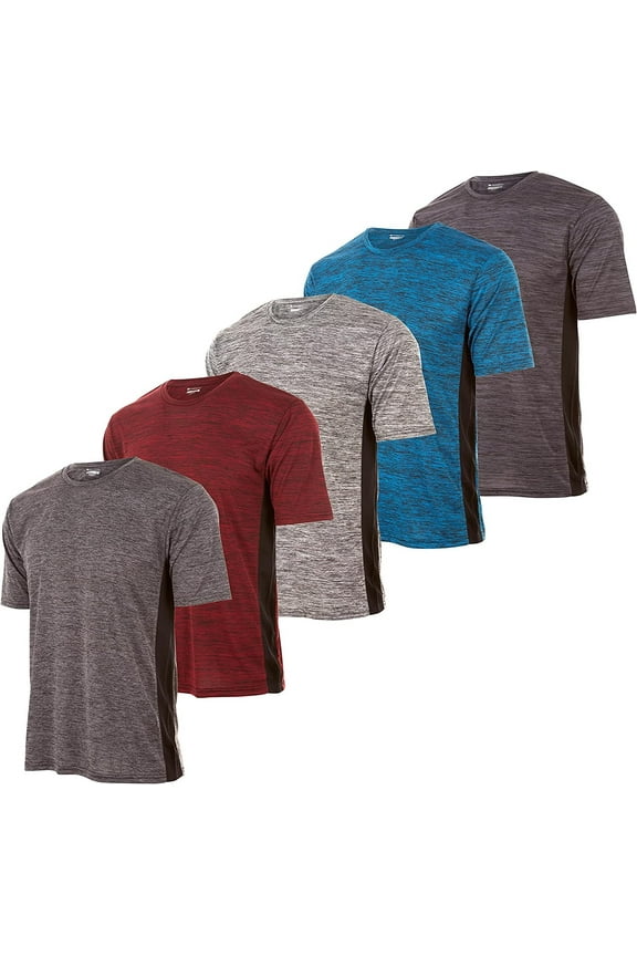 Boys Active T-Shirt - Quick-Dry Athletic Workout Training Stretch Crew Neck Short Sleeve Top 5 Pack