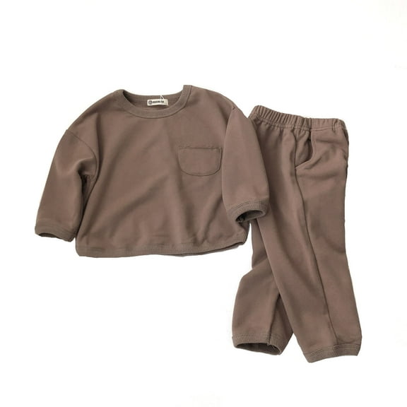 Boys Active Tracksuit Set Long Sleeve Solid Crewneck Coffee Soft Sweatshirt and Sweatpants 2 Piece Warm Fall Winter Clothes 4-5 Years Boy Clothes Boys Girls Fashion