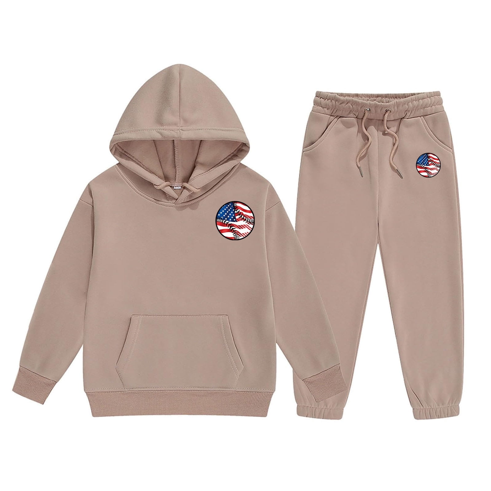 Boys Activewear Outfit Sets Valentine's Day Long Sleeve Baseball Graphic Hoodies and Sweatpants 2 Piece Sweat Suits Unisex Kids Sweatsuit Khaki 10-11 Years