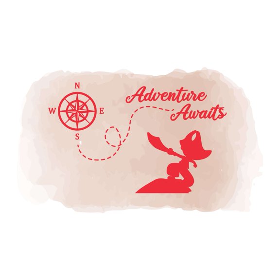 Boys Adventure Awaits Adventurous Quote Wall Decal Decoration Cute Pirate Silhouette Compass Fun Treasure Map Lasts Years and Easily Removable - Size: 10 In(W) x 7 In(H)