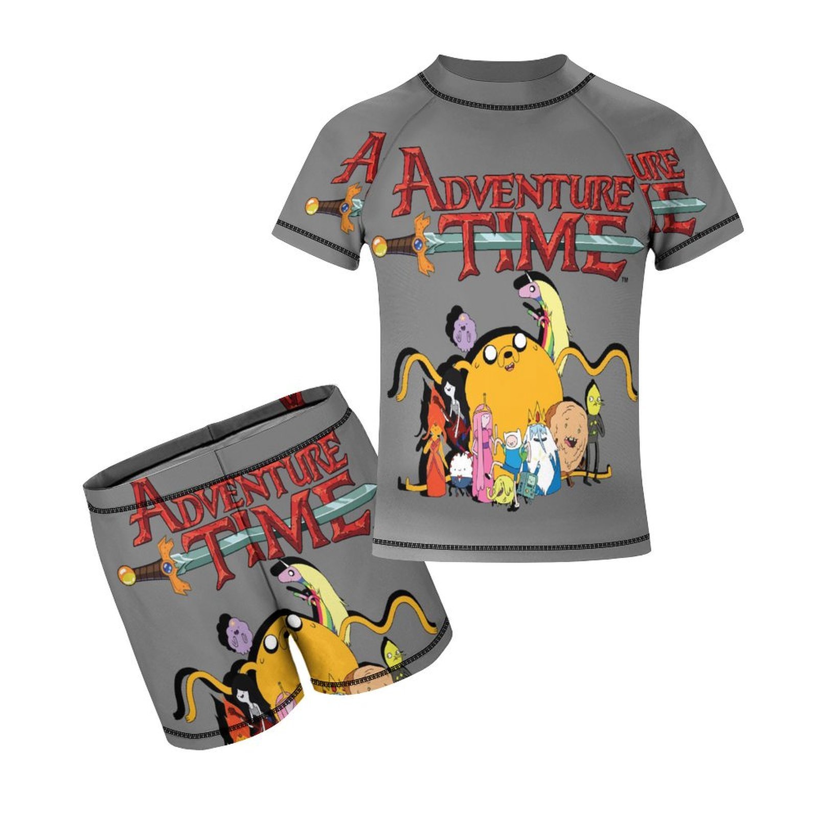 Boys Adventure Cartoon Time Rash Guard Set 2 Piece Swimsuits Short ...