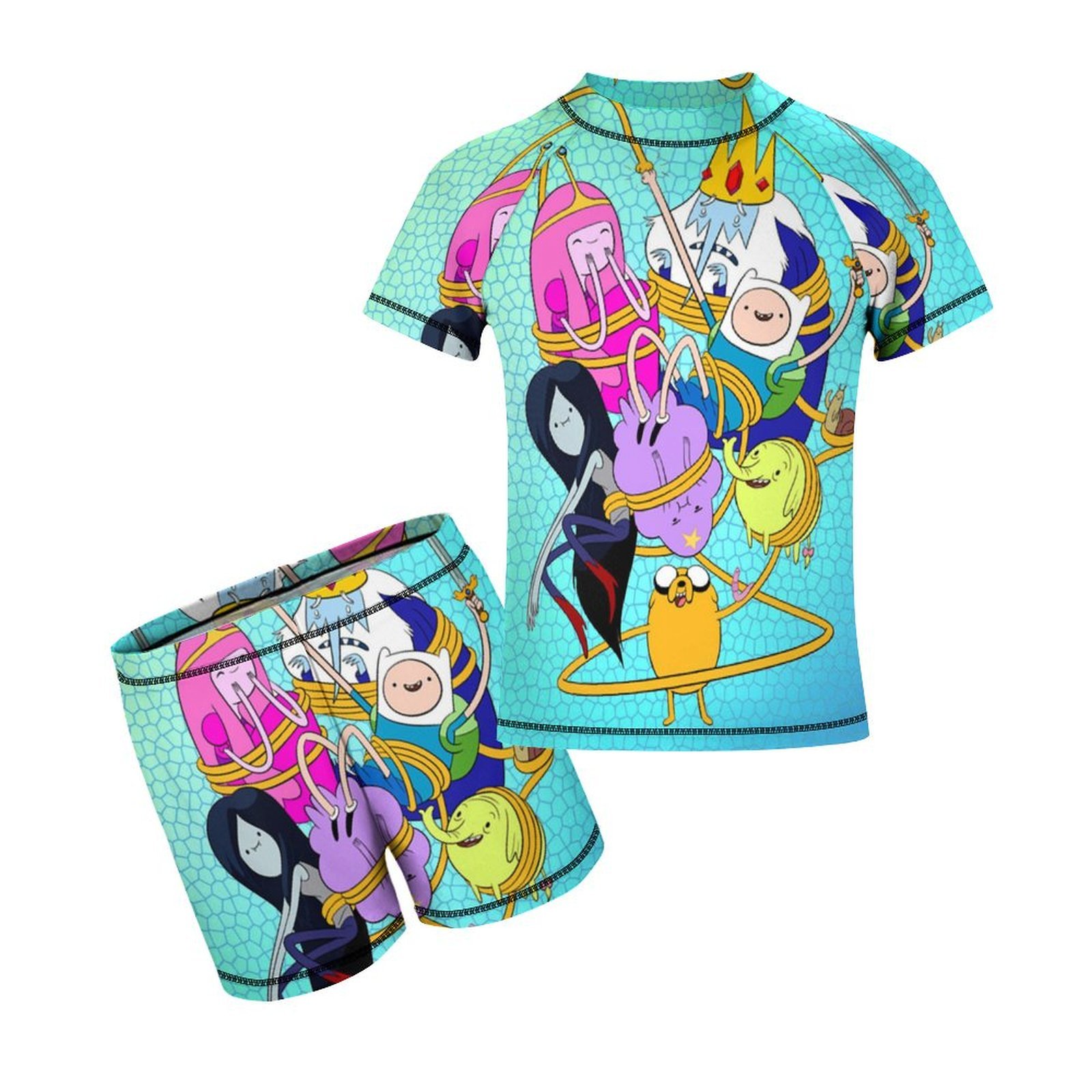 Boys Adventure Cartoon Time Rash Guard Set 2 Piece Swimsuits Short ...
