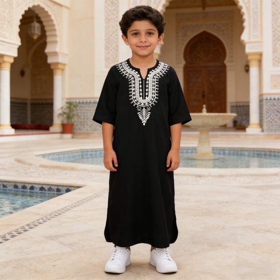Boys African Dashiki Shirt Classic Loose Fit Casual Top Traditional Gown for Children T-Shirts Kids Short Sleeve Crewneck Solid Basic Tees Casual Tops