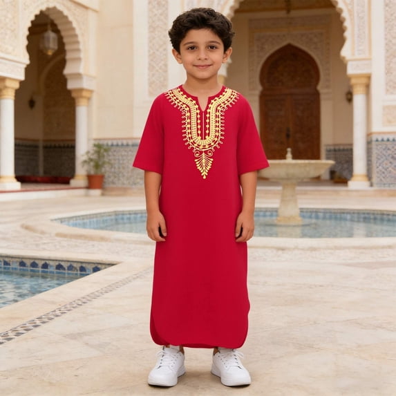 Boys African Dashiki Shirt Classic Loose Fit Casual Top Traditional Gown for Children T-Shirts Kids Short Sleeve Crewneck Solid Basic Tees Casual Tops