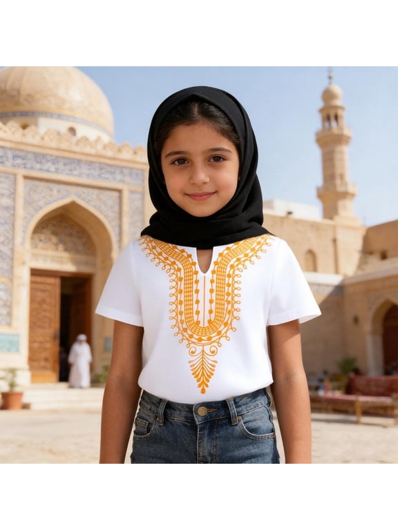 Boys African Dashiki Shirt Traditional Loose Fit Casual Top for Kids Outfit T-Shirts Kids Short Sleeve Crewneck Solid Basic Tees Casual Tops
