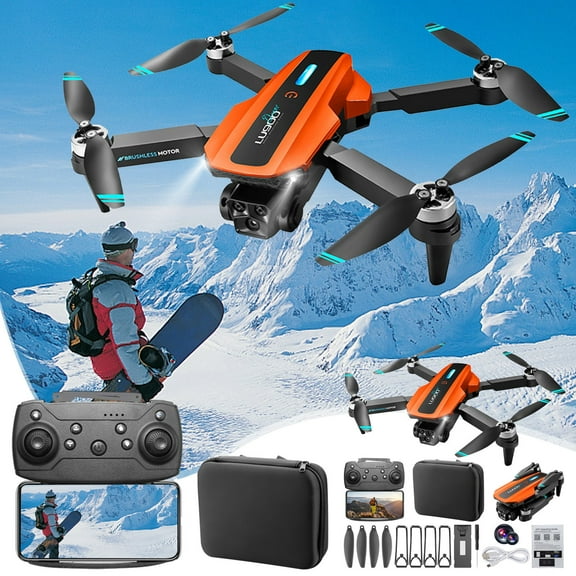Boys Age 10-12 Gift Ideas, Brushless Motor Drone with 1080P Camera .4G Wifi FPV Quadcopter with Headless Follow Me Altitude Hold Obstacle Avoidance Toys Gifts for Kids Adults, Orange, One Size