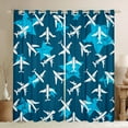 thumbnail image 1 of Boys Airplane 42"x84" Set of 2 Panels Window Curtains & Drapes for Kids Cartoon Aircraft Print Blackout Curtains Cartoon Jet Planes Curtains Vintage Grunge Stars Pattern Darkening Curtains Navy Blue, 1 of 6