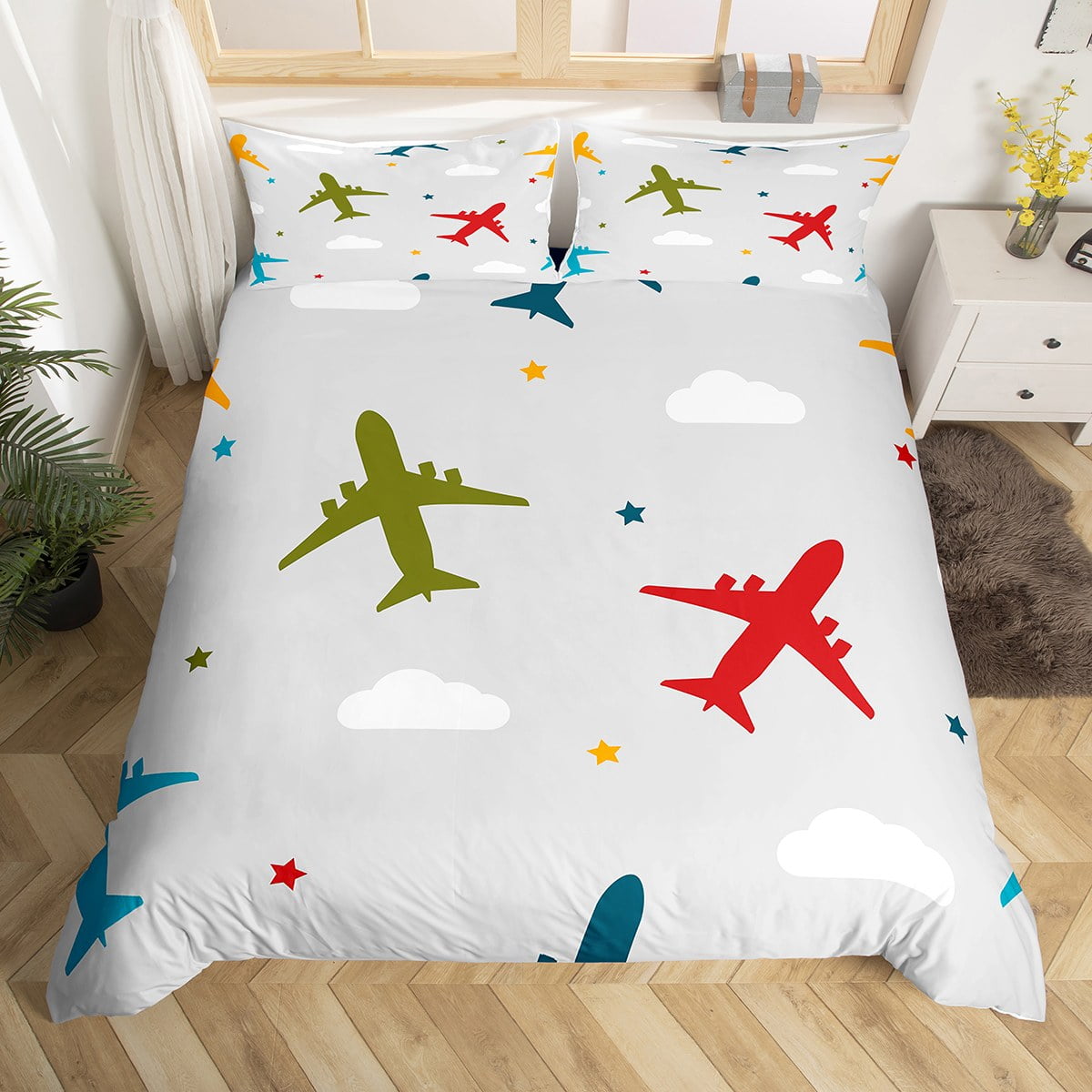 Boys Airplane King Size Bedding Set for Kids Colorful Aircrafts Duvet ...