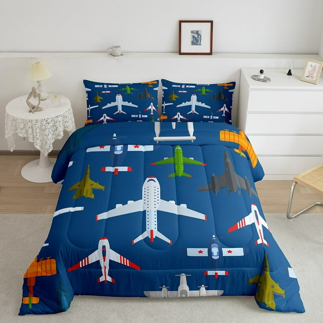 Boys Airplane Twin Comforter Set for Kids Cartoon Aircraft Print