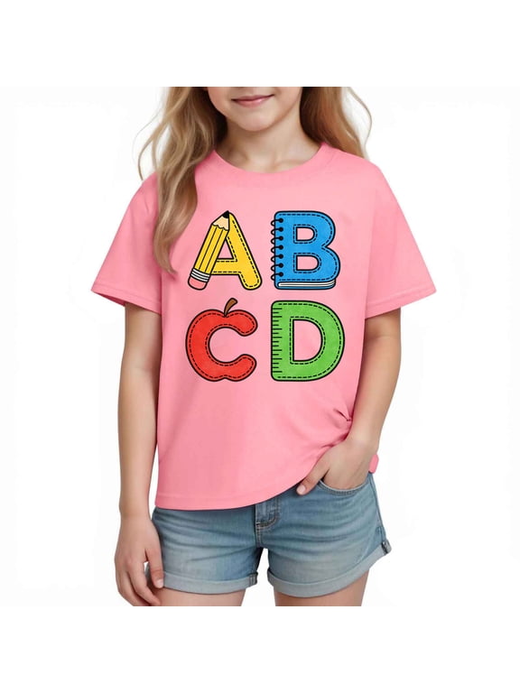 Boys Alphabet T-Shirt | Back to School ABC Graphic Tee for Kids | 100% Cotton Short Sleeve Top, Pink, Sizes 3-10 Years,Size 3 T