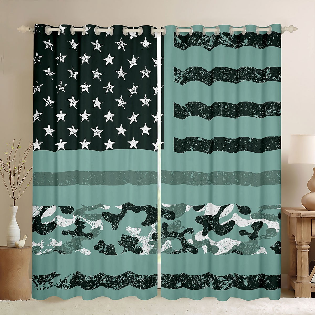 Boys American Flag Blackout Curtains Camo Military Retro Design ...