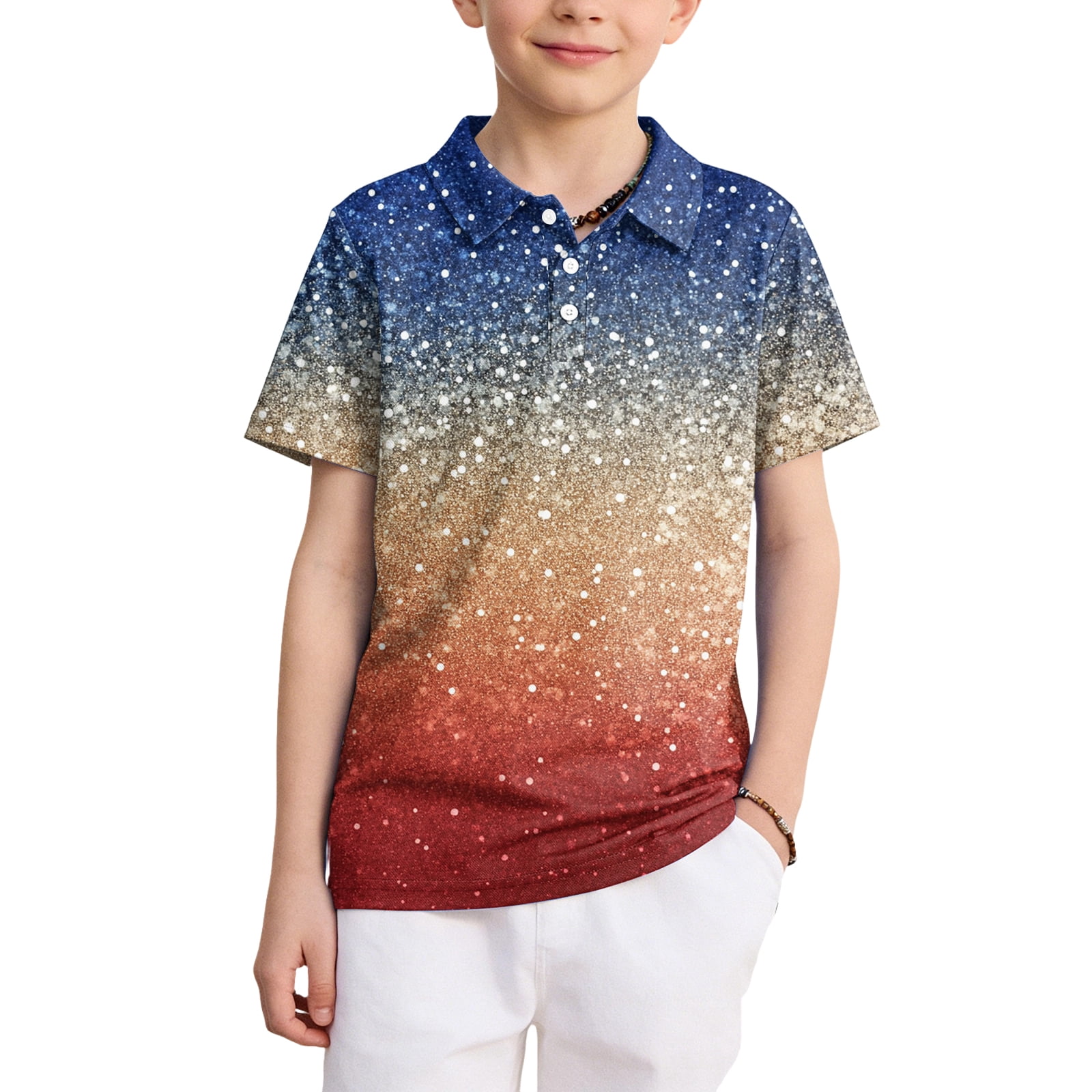 Boys American Flag Patriotic Jersey Polo Shirts Short Sleeve Polo Shirt ...