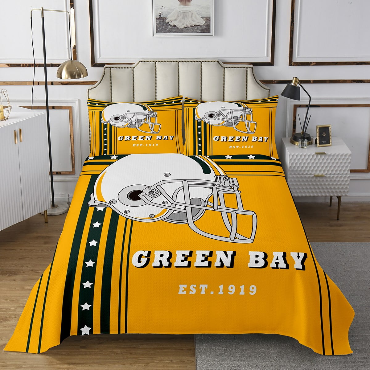 Boys American Football Coverlet Set Queen, Football Game Quilt Set For