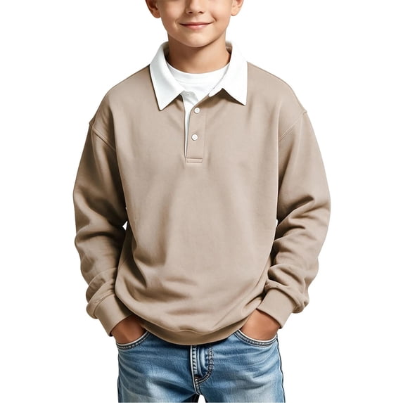 Boys And Girls Casual Color Lapel Button Solid Color Long Sleeved Top Hoodie