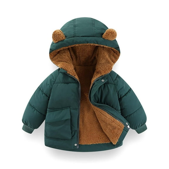 Boys And Girls Fall And Winter Plus Thick Baby Solid Color Coat Small And Medium-sized Hooded Warm Coat