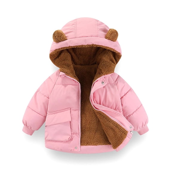 Boys And Girls Fall And Winter Plus Thick Baby Solid Color Coat Small And Medium-sized Hooded Warm Coat