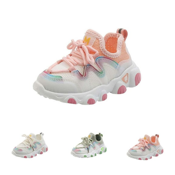 Boys And Girls New Sports Leisure Mesh Comfortable Soft Sole Non-slip Fabric Breathable Running Shoes Baby Slip-on Shoes Pink qILAKOG Size 9.5