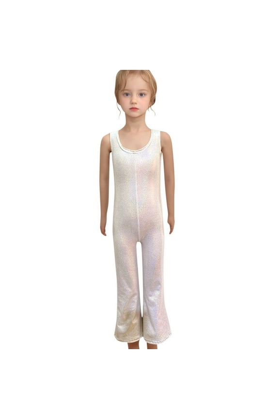 Boys And Girls Sequin Tight Stretch Jumpsuit Sleeveless Crew Neck Trousers Bottoms Size 3 Y-4 Y
