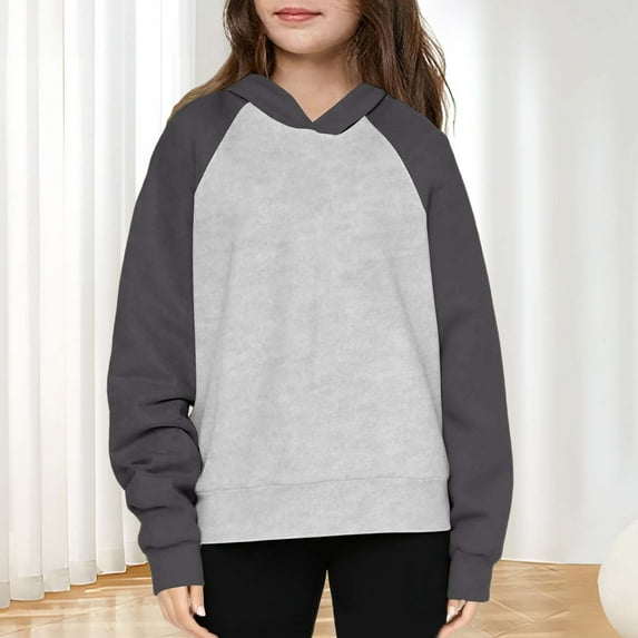 Boys And Girls Sweatshirt Crew Neck Hoodies Mid Size Children's Color Blocked Pullover Tops Hooded Sports Jackets
