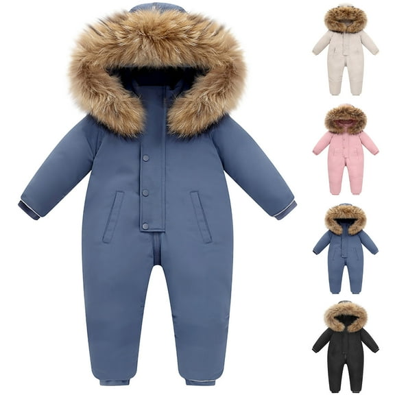 Boys And Girls Thick Windproof Snowsuit Winter Jumpsuits Fashion Outdoor Children's Hooded Thick Warm Jumpsuit