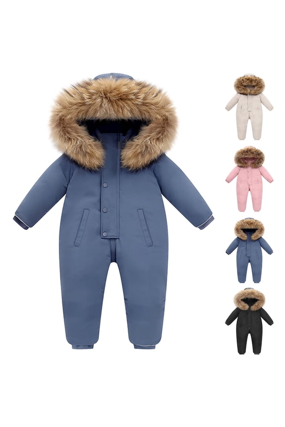 Boys And Girls Thick Windproof Snowsuit Winter Jumpsuits Fashion Outdoor Children's Hooded Thick Warm Jumpsuit