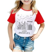 Boys And Girls US City Print Raglan Short Sleeve T Shirt 3425 Medium Tops