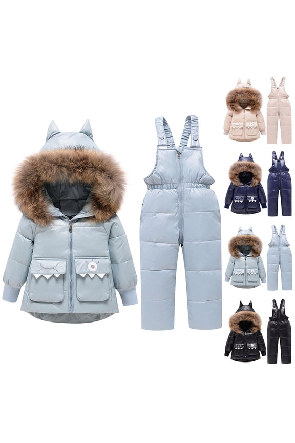 Boys And Girls Winter Ski Suit Pants Jackets Sets Fashion Outdoor Children's Hooded Thick Warm Printed Ski Suit Set