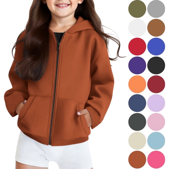 Boys And Girls Zip Up Hoodies Sweatshirt Casual Jacket Kids Long Sleeve Tops With Pockets