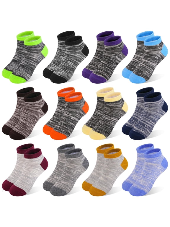 Boys Ankle Socks, 12 Pack Kids Athletic Low Cut Socks Sizes for 2-10 Years