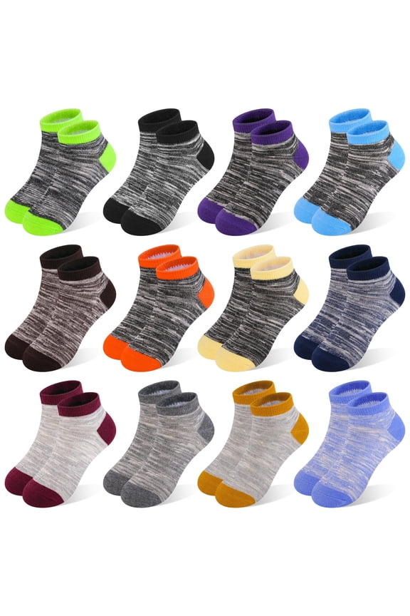 Boys Ankle Socks, 12 Pack Kids Athletic Low Cut Socks Sizes for 2-10 Years